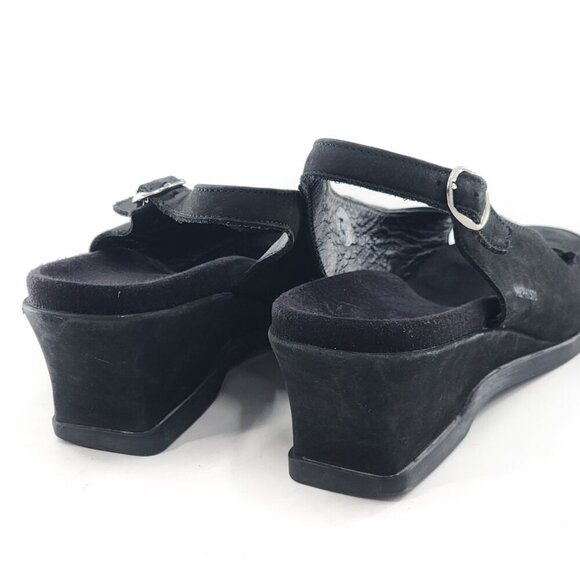MEPHISTO Black Nubuck Leather Adjustable Width Open Toe Wedge Sandals - Picture 5 of 9